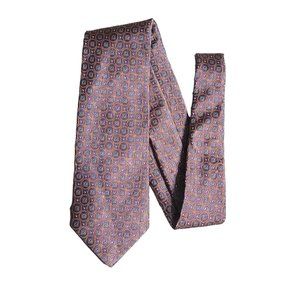 ROBERT TALBOTT Purple, Gold & Green Squares & Circles Silk Tie